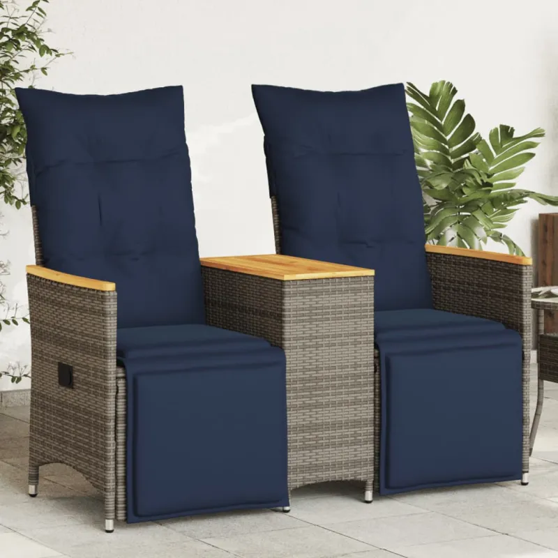 Atlošiama sodo sofa, 2 vietų, su staliuku, pilka, polirotangas