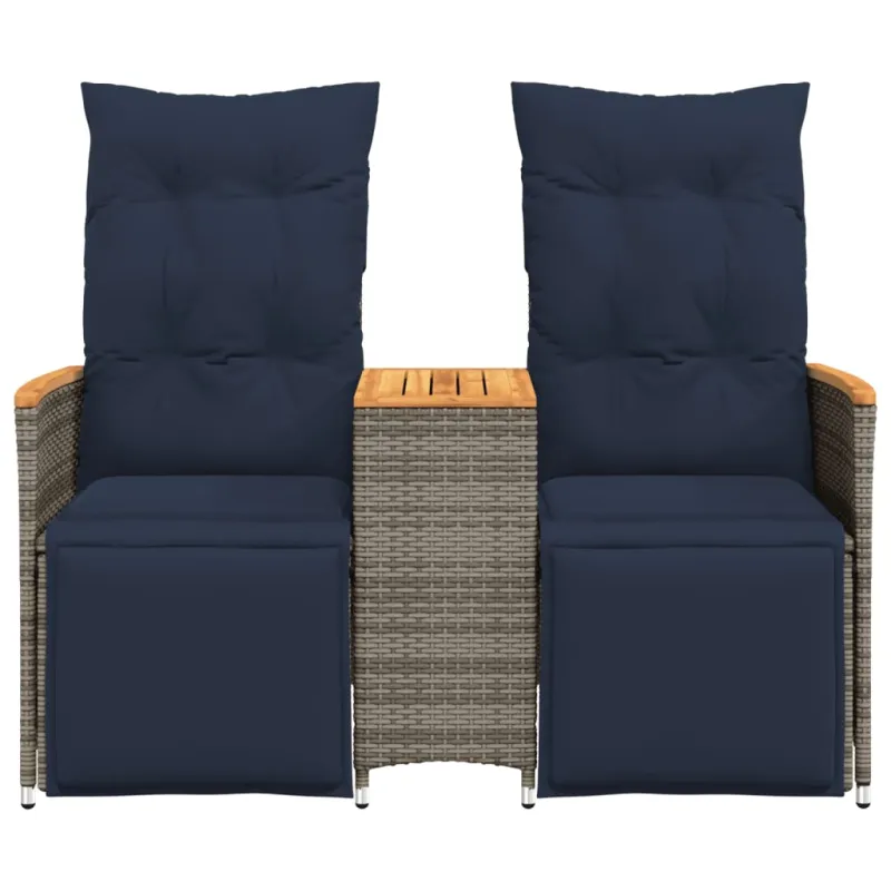 Atlošiama sodo sofa, 2 vietų, su staliuku, pilka, polirotangas