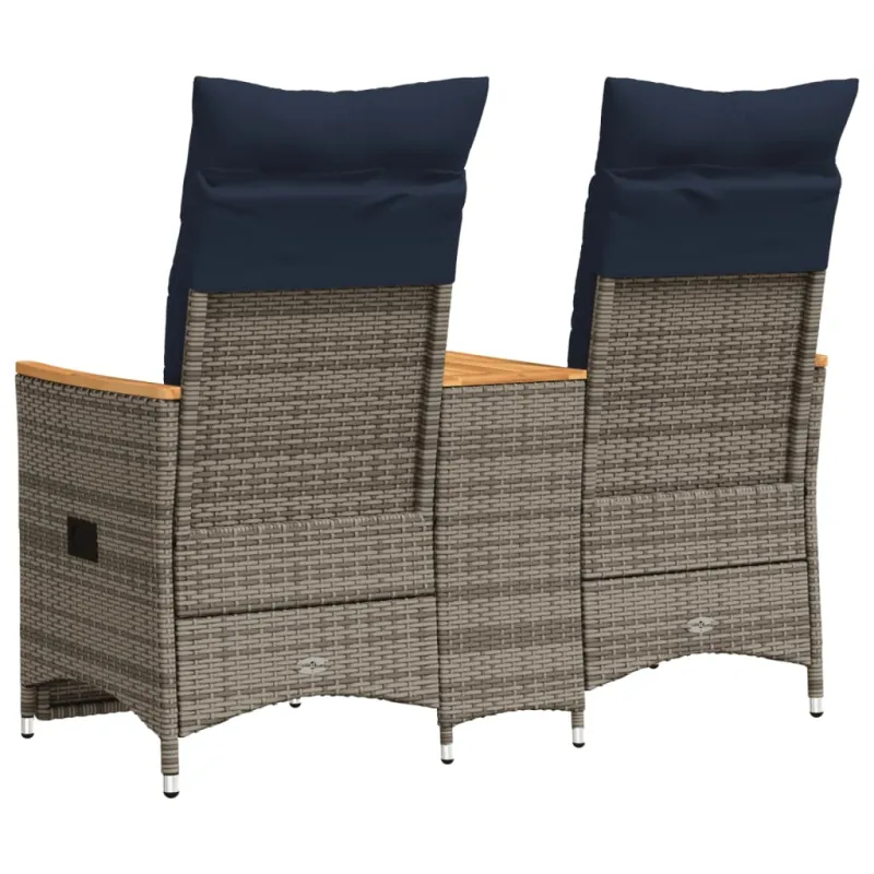 Atlošiama sodo sofa, 2 vietų, su staliuku, pilka, polirotangas