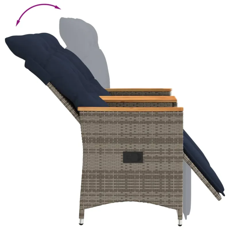 Atlošiama sodo sofa, 2 vietų, su staliuku, pilka, polirotangas