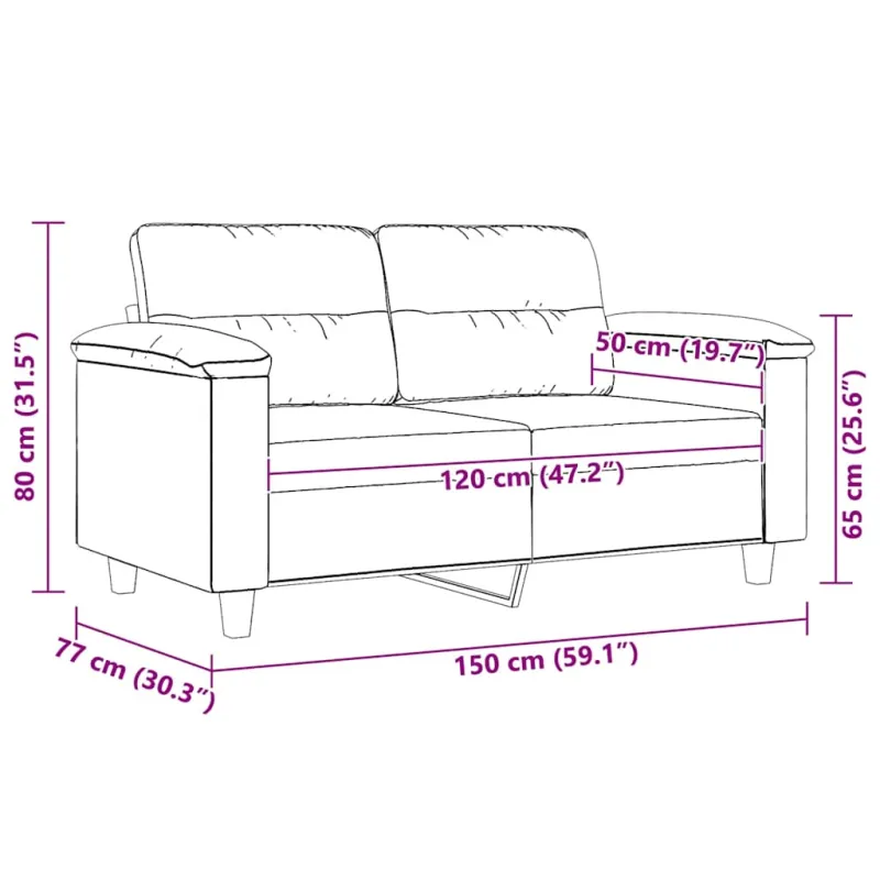 Dvivietė sofa, kreminės spalvos, 120cm, mikropluošto audinys
