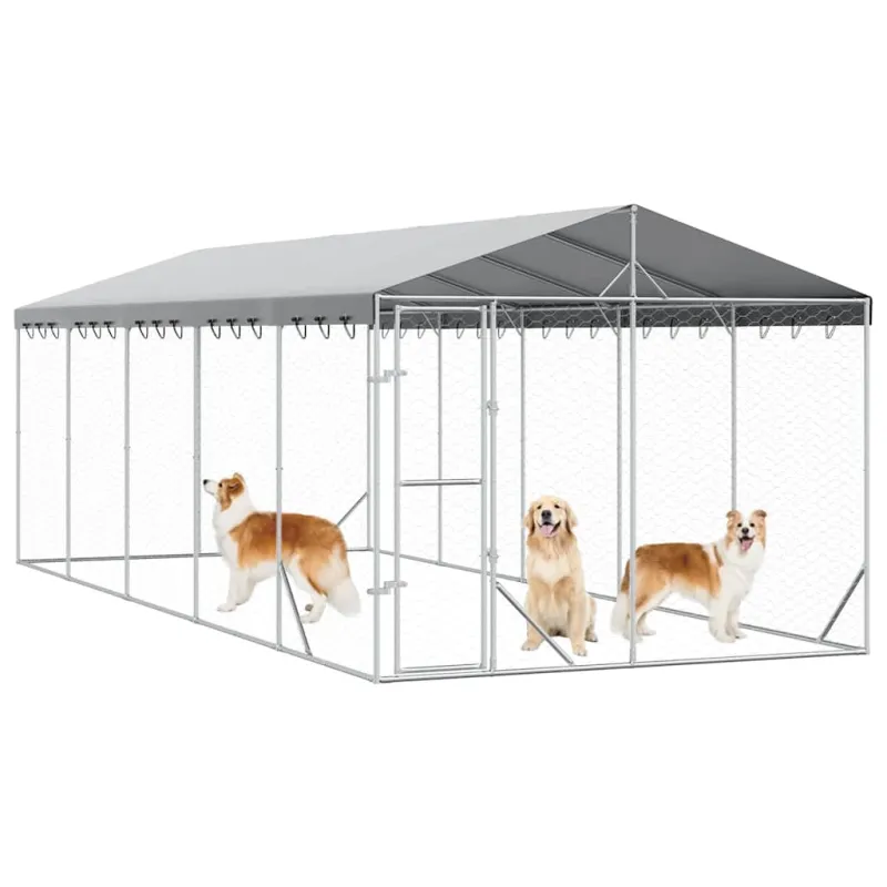 Lauko voljeras šunims su stogu, sidabrinis, 3x7,5x2,5m, plienas