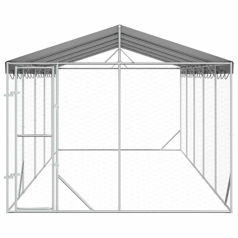 Lauko voljeras šunims su stogu, sidabrinis, 3x7,5x2,5m, plienas