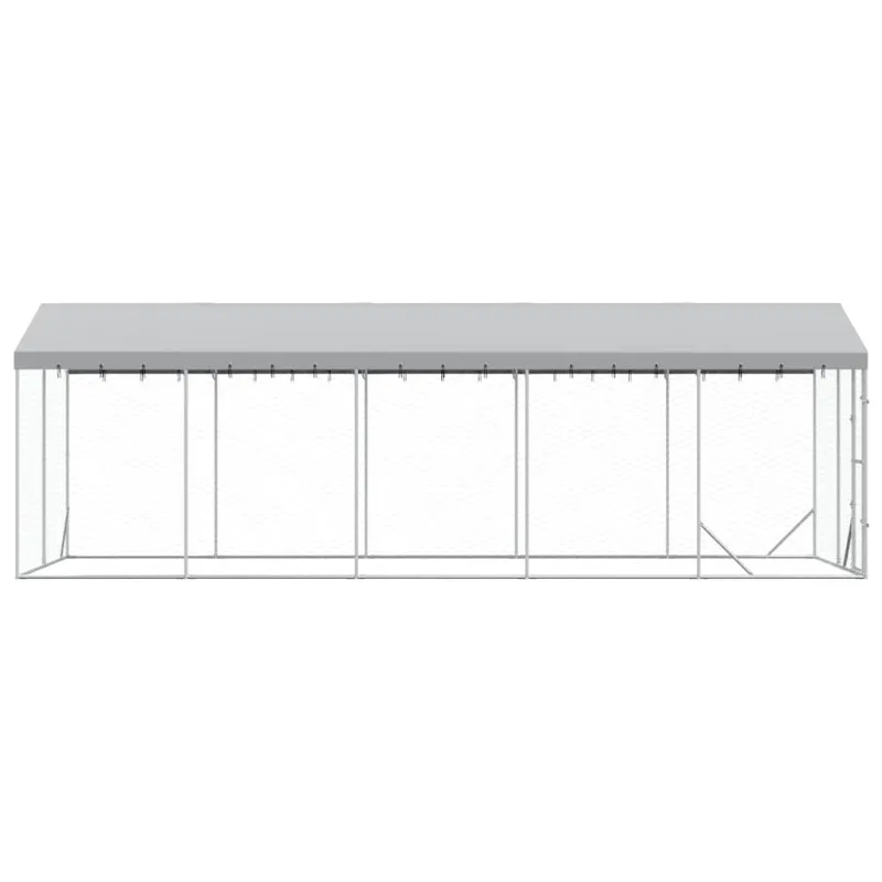 Lauko voljeras šunims su stogu, sidabrinis, 3x7,5x2,5m, plienas