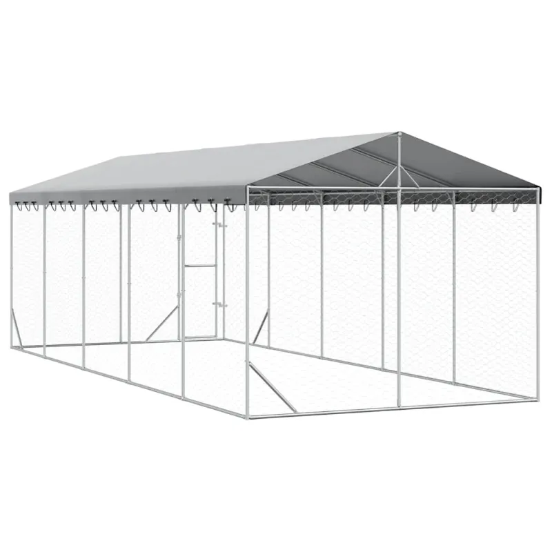 Lauko voljeras šunims su stogu, sidabrinis, 3x7,5x2,5m, plienas