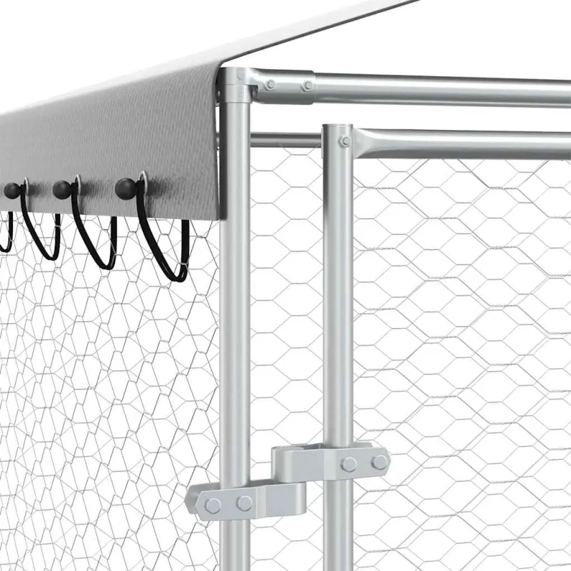 Lauko voljeras šunims su stogu, sidabrinis, 3x7,5x2,5m, plienas