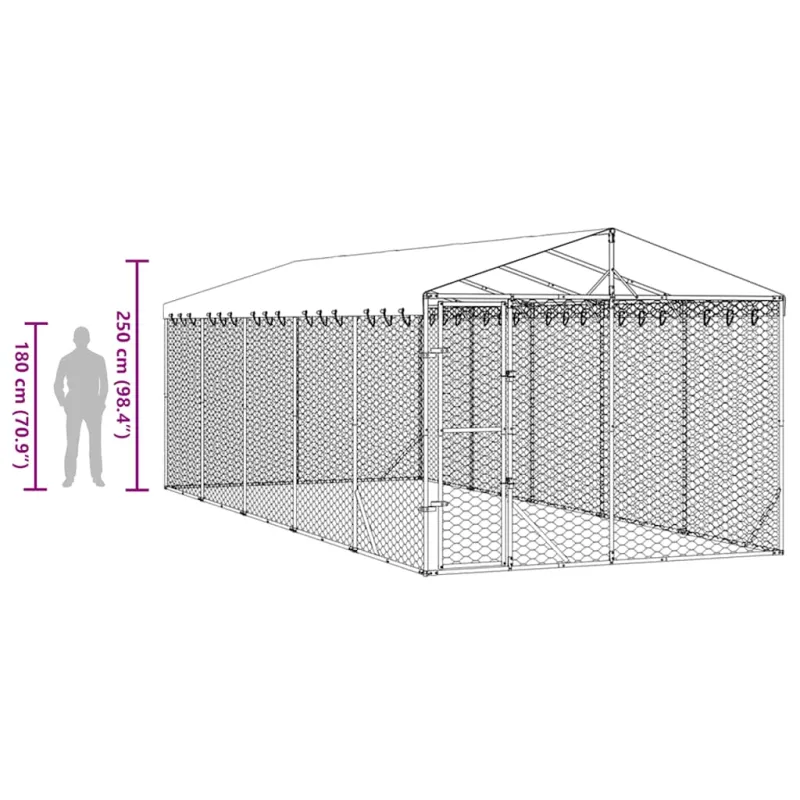 Lauko voljeras šunims su stogu, sidabrinis, 3x7,5x2,5m, plienas