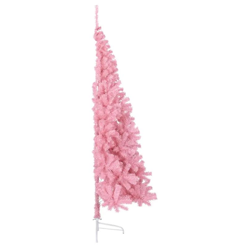 Dirbtinė pusinė Kalėdų eglutė su stovu, rožinė, 210cm, PVC