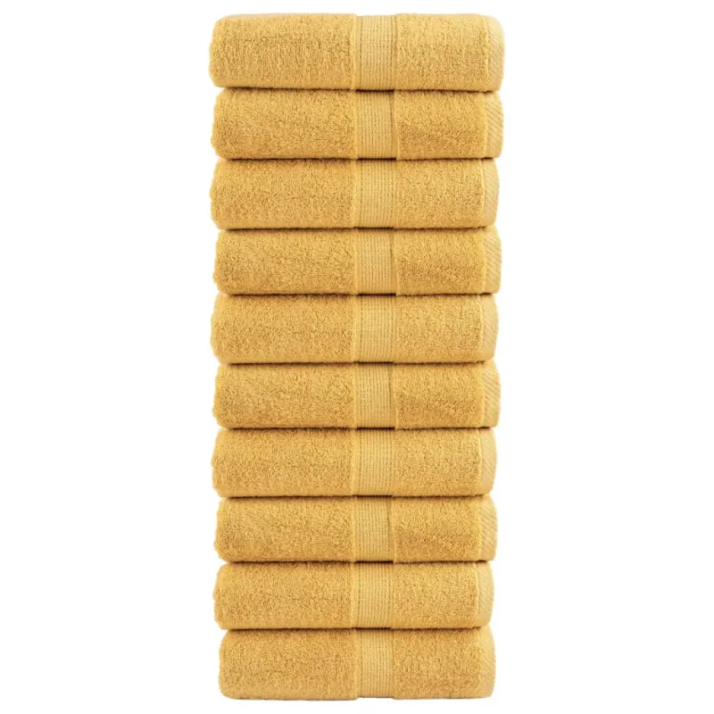 Aukščiausios kokybės svečių rankšluosčiai SOLUND, 10 vnt., auksinės spalvos, 30x50 cm, 600 g/m²
