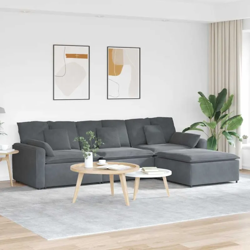 Modulinė sofa su pakoja ir pagalvėlėmis, tamsiai pilka