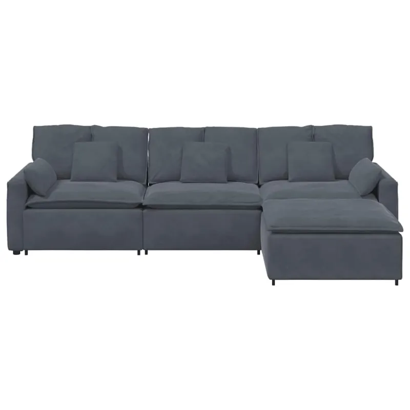 Modulinė sofa su pakoja ir pagalvėlėmis, tamsiai pilka