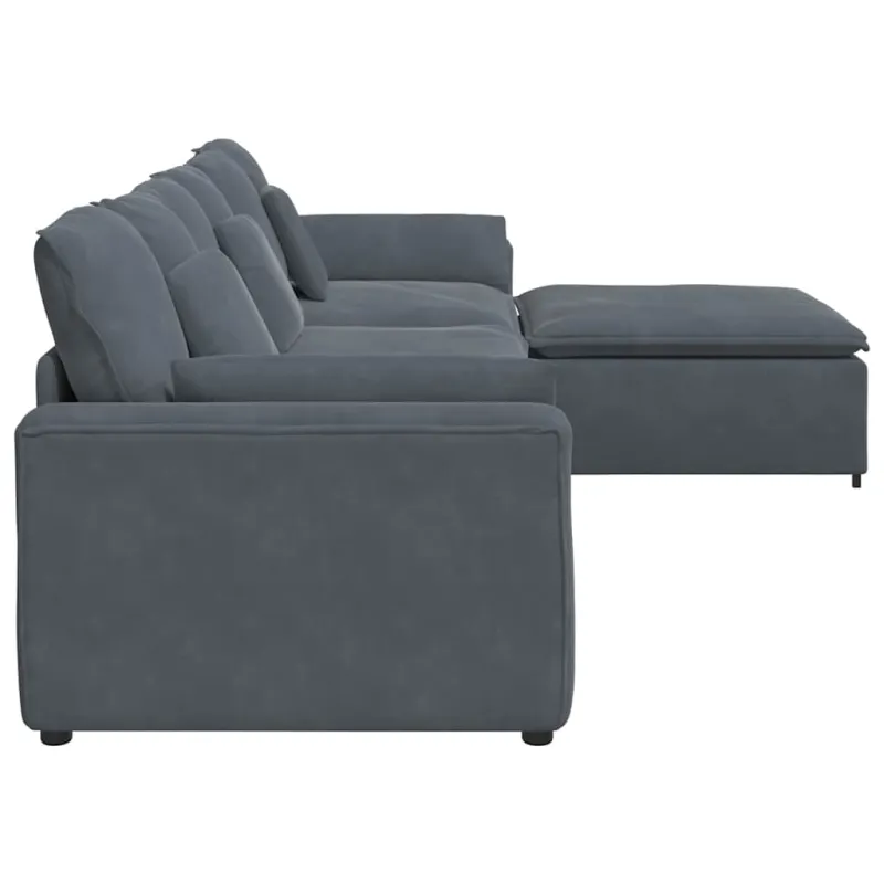 Modulinė sofa su pakoja ir pagalvėlėmis, tamsiai pilka