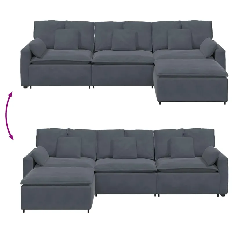 Modulinė sofa su pakoja ir pagalvėlėmis, tamsiai pilka