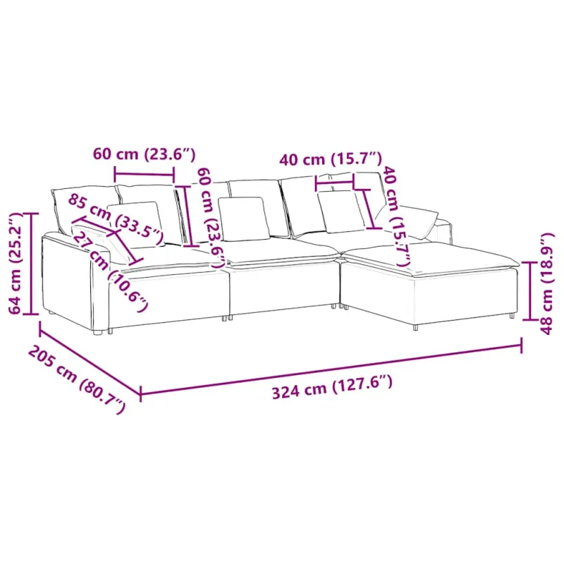 Modulinė sofa su pakoja ir pagalvėlėmis, tamsiai pilka