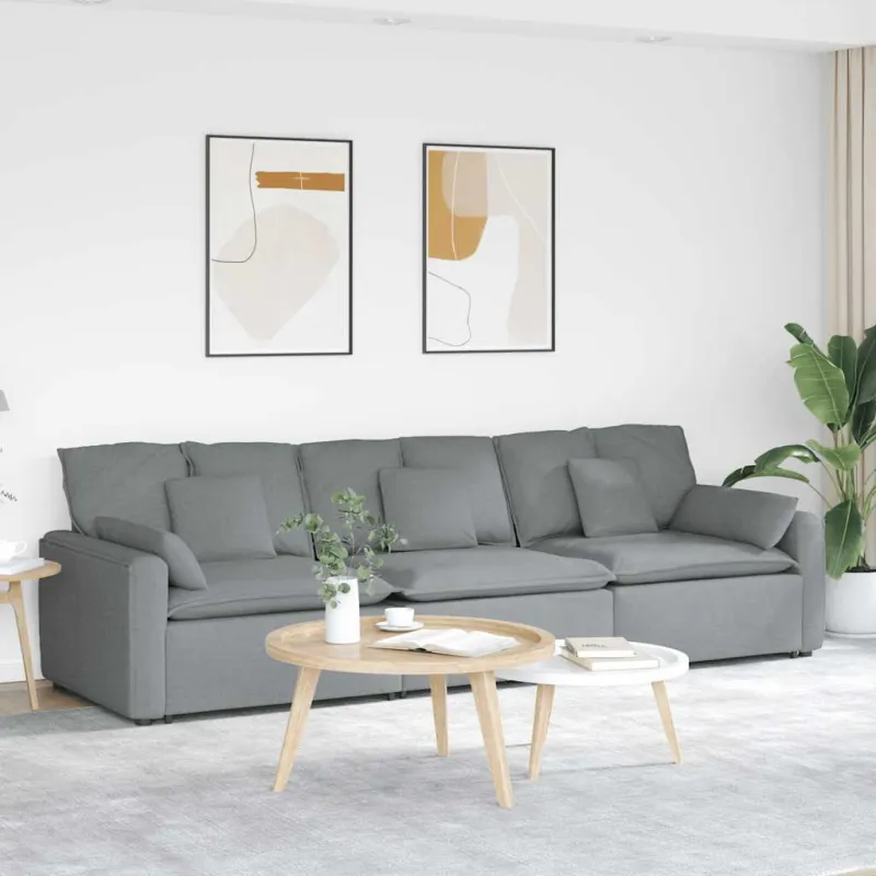 Modulinė sofa su pagalvėlėmis, šviesiai pilka