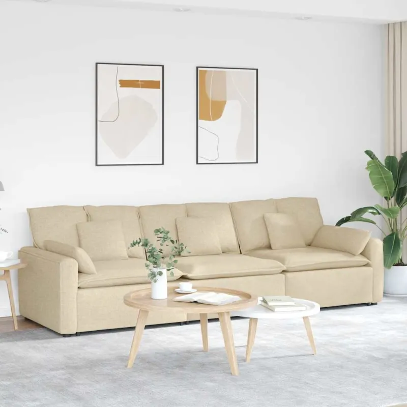 Modulinė sofa su pagalvėlėmis, kreminės spalvos