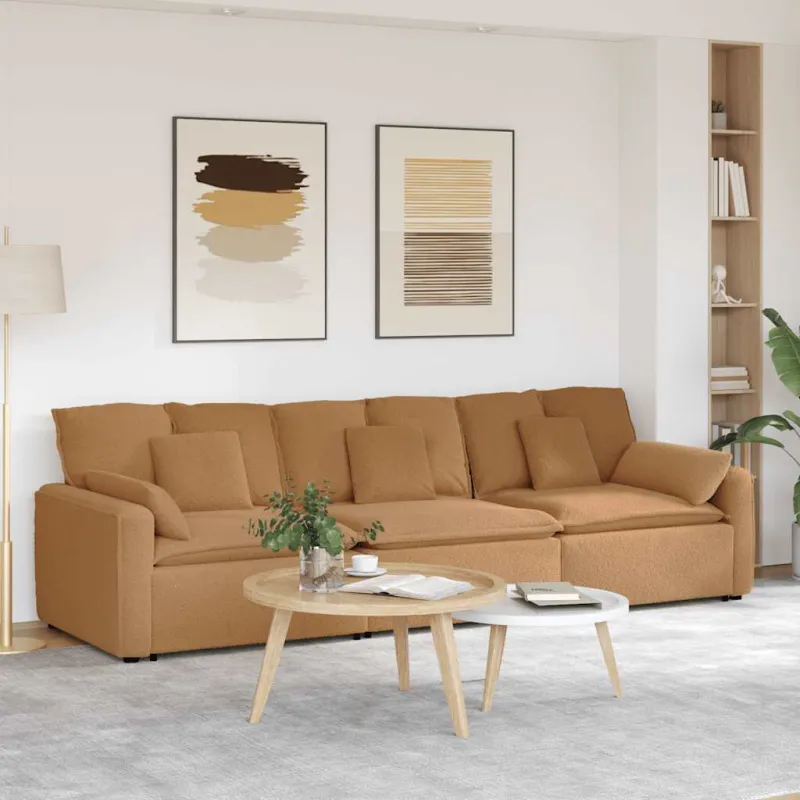 Modulinė sofa su pagalvėlėmis, smėlio spalvos