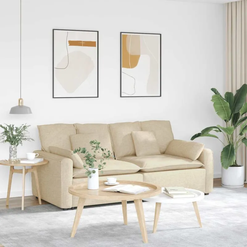 Modulinė sofa su pagalvėlėmis, kreminės spalvos