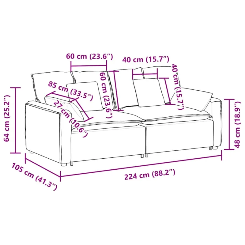 Modulinė sofa su pagalvėlėmis, šviesiai pilka