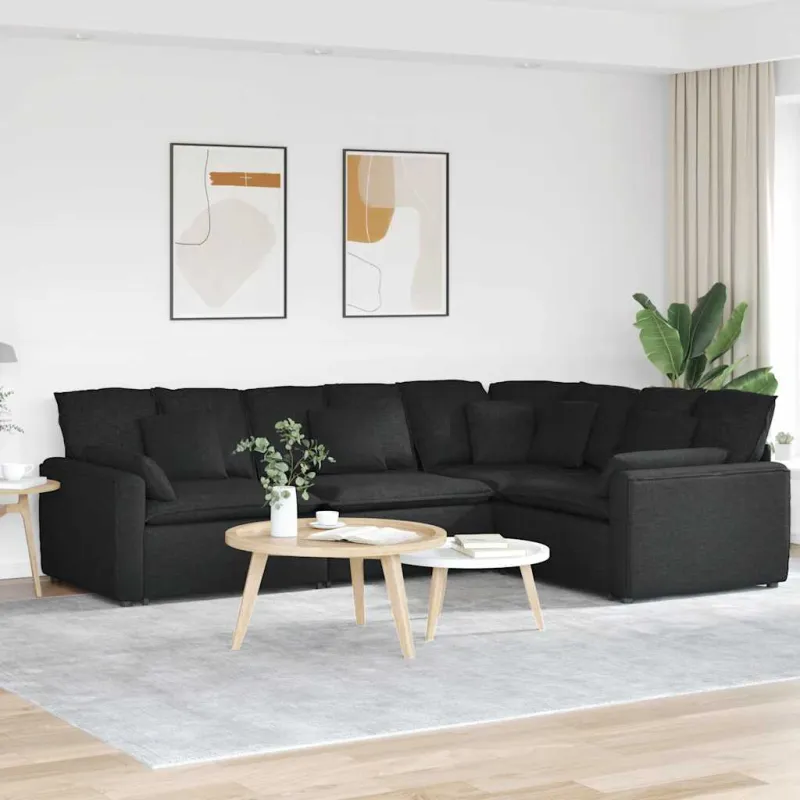Modulinė sofa su pagalvėlėmis, audinys, juoda