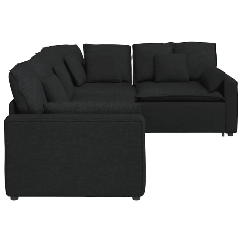 Modulinė sofa su pagalvėlėmis, audinys, juoda