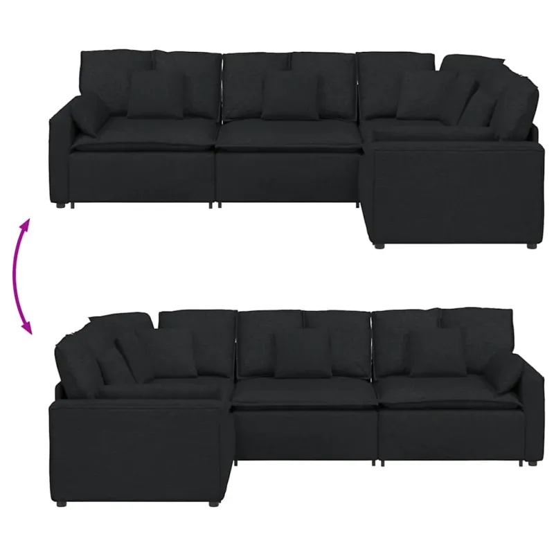 Modulinė sofa su pagalvėlėmis, audinys, juoda