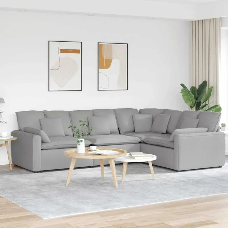 Modulinė sofa su pagalvėlėmis, audinys, debesų pilka