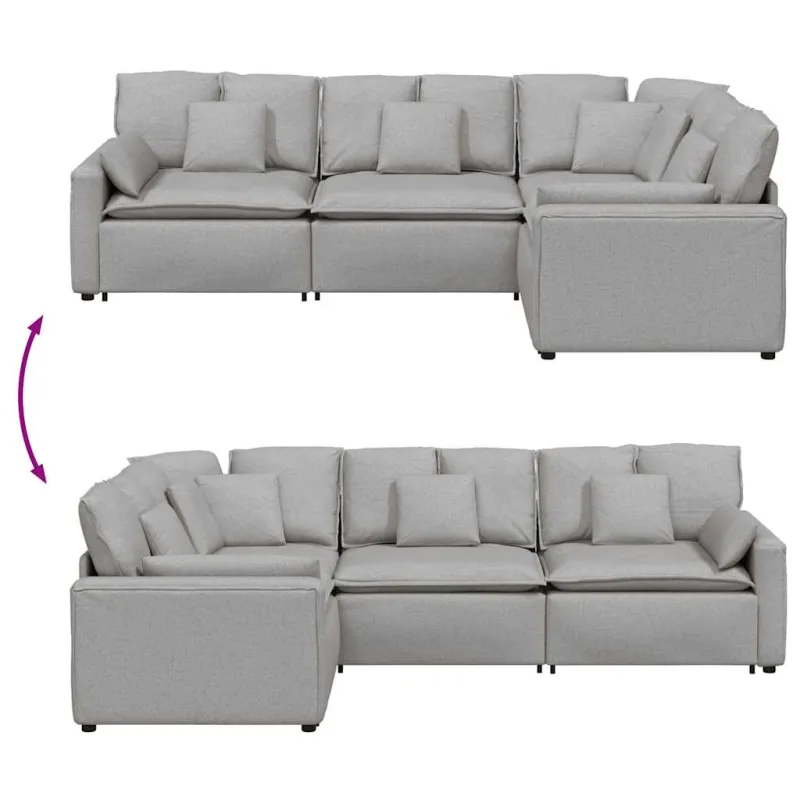 Modulinė sofa su pagalvėlėmis, audinys, debesų pilka