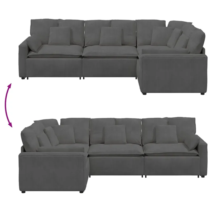 Modulinė sofa su pagalvėlėmis, velvetas, tamsiai pilka