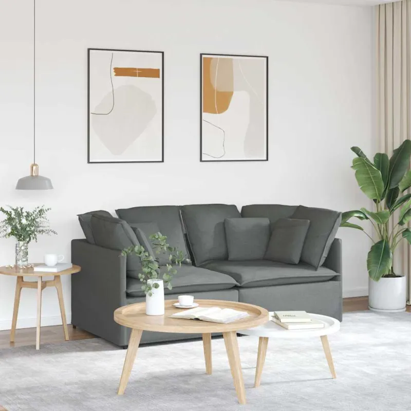 Modulinė sofa su pagalvėlėmis, audinys, tamsiai pilka