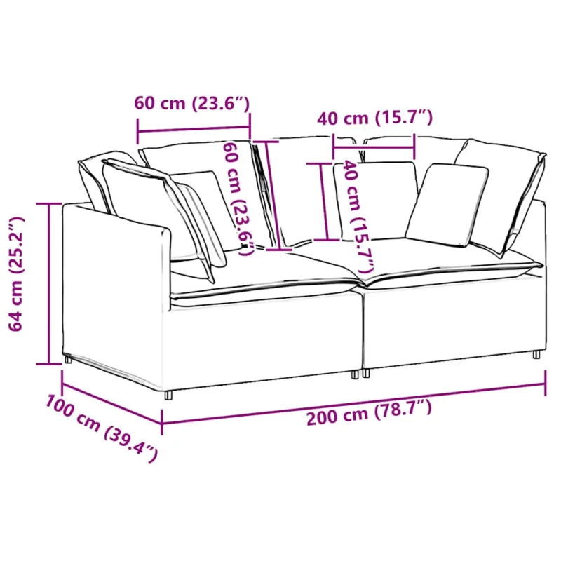 Modulinė sofa su pagalvėlėmis, audinys, tamsiai pilka