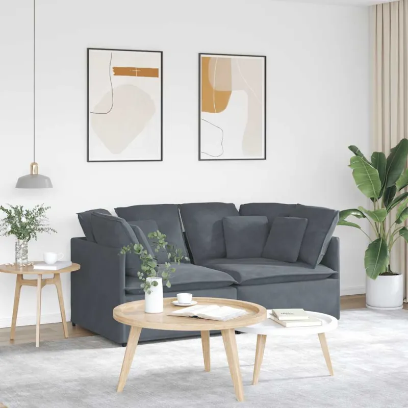 Modulinė sofa su pagalvėlėmis, aksominė, tamsiai pilka