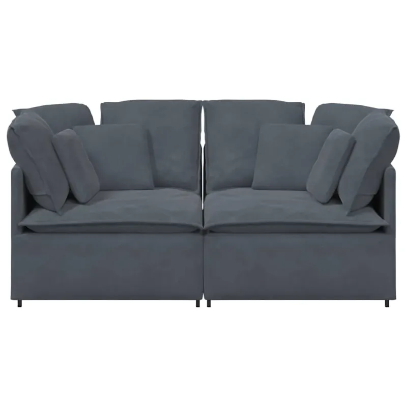 Modulinė sofa su pagalvėlėmis, aksominė, tamsiai pilka