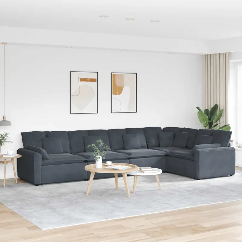 Modulinė sofa su pagalvėlėmis, aksominė, tamsiai pilka
