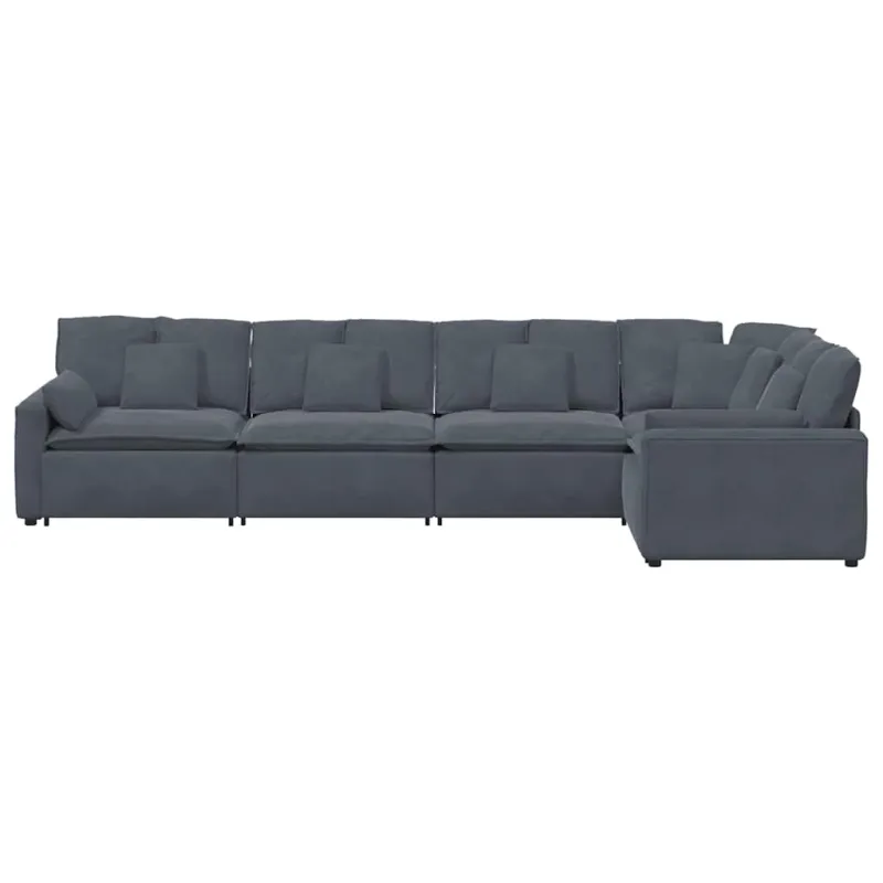 Modulinė sofa su pagalvėlėmis, aksominė, tamsiai pilka