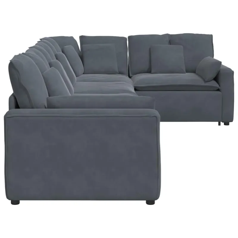 Modulinė sofa su pagalvėlėmis, aksominė, tamsiai pilka