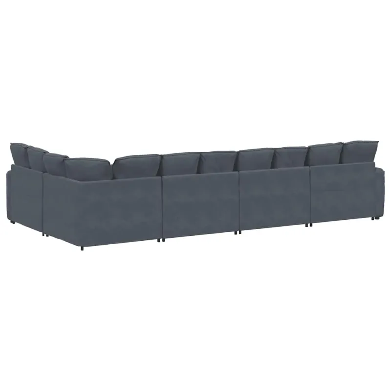 Modulinė sofa su pagalvėlėmis, aksominė, tamsiai pilka