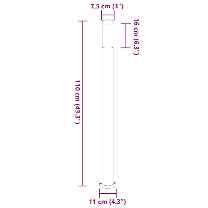 Šviestuvas stulpeliui, 110 cm, nerūdijantis plienas, IP44