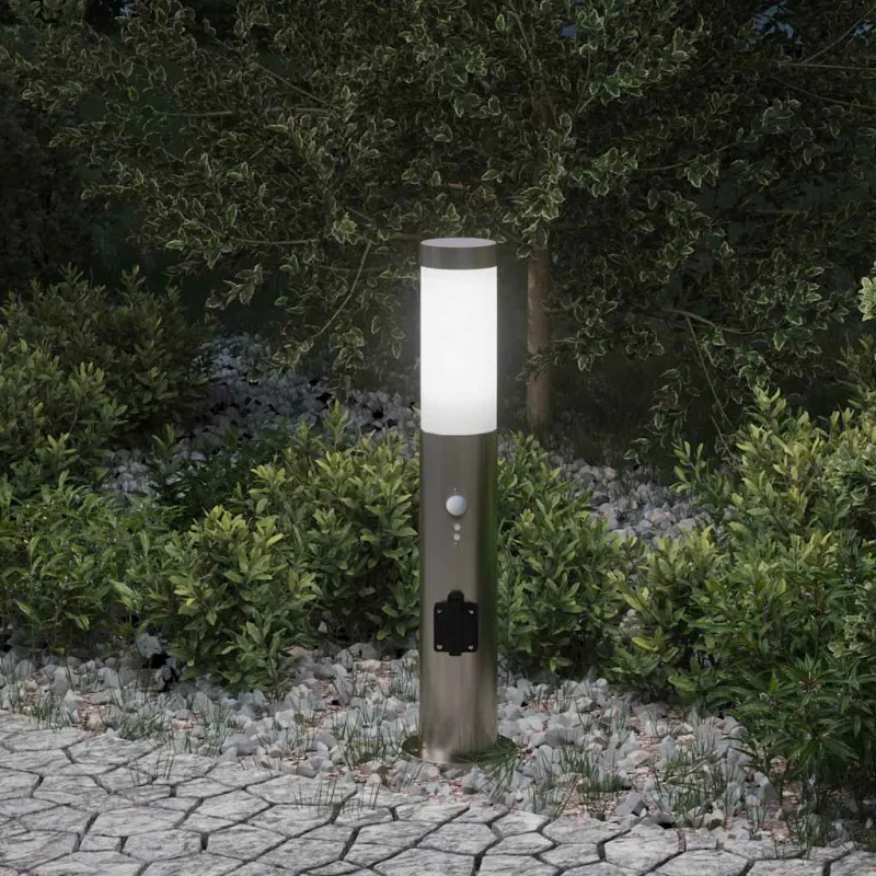 Apsauginis šviestuvas su jutikliu ir lizdu, 50 cm, nerūdijantis plienas, IP44