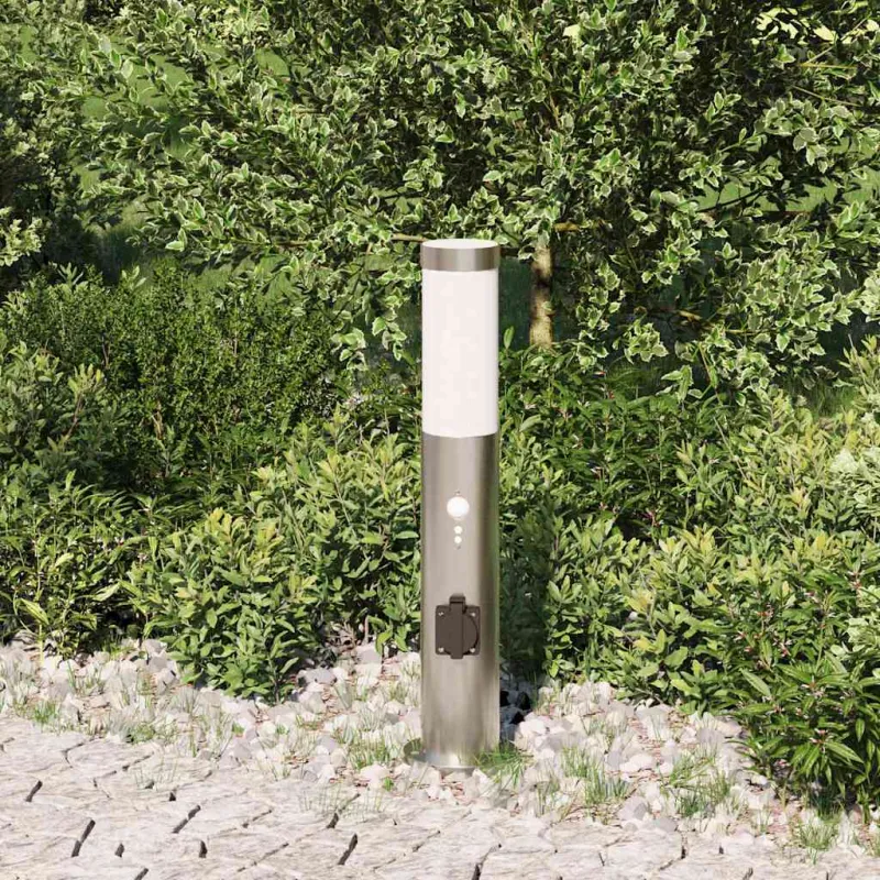 Apsauginis šviestuvas su jutikliu ir lizdu, 50 cm, nerūdijantis plienas, IP44