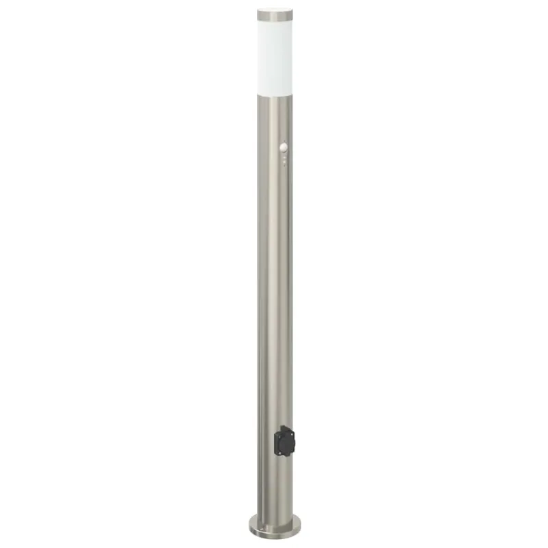 Apšvietimo stulpeliai su jutikliu ir lizdu, 3 vnt., 110 cm, nerūdijantis plienas, IP44