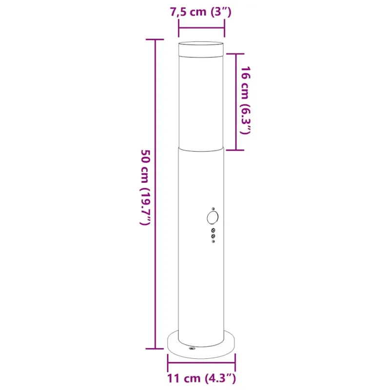 Apsauginis stulpelis su jutikliu, 50 cm, nerūdijantis plienas, IP44