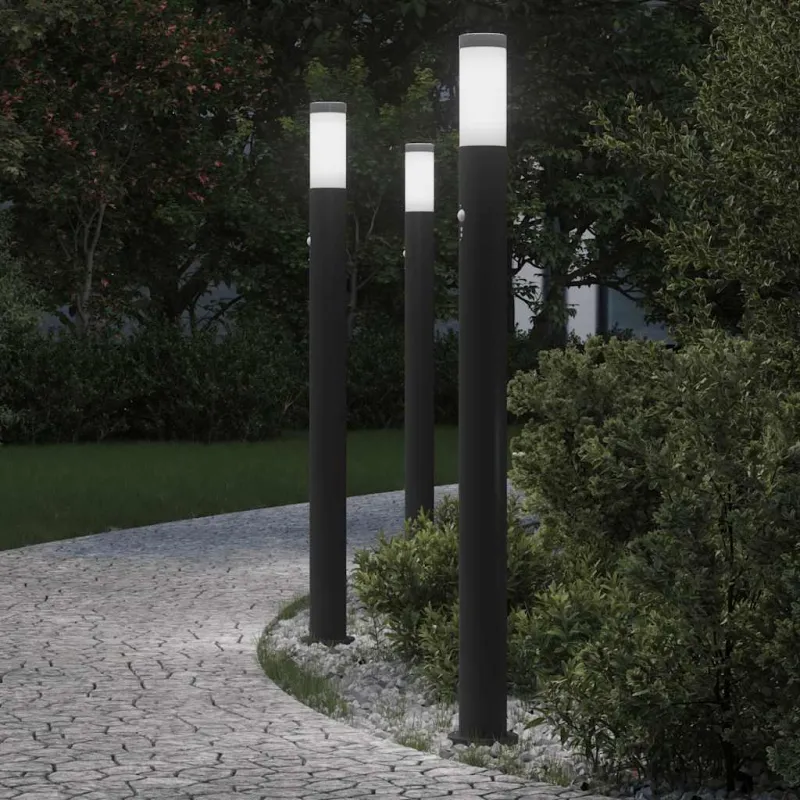 Apšvietimo stulpeliai su jutikliu, 3 vnt., 110 cm, nerūdijantis plienas, IP44