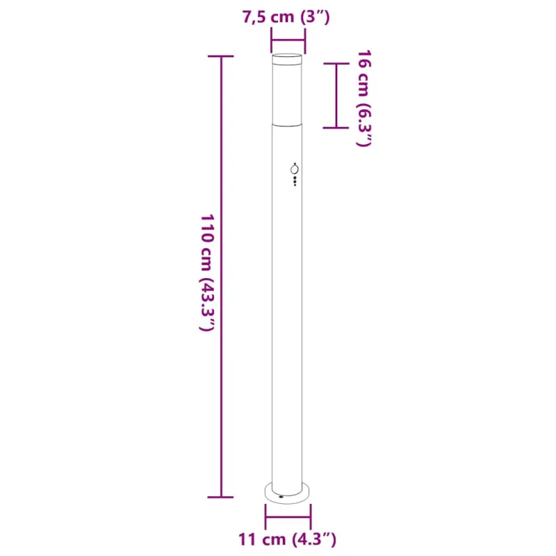 Apšvietimo stulpeliai su jutikliu, 3 vnt., 110 cm, nerūdijantis plienas, IP44