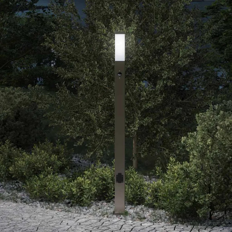 Apsauginis šviestuvas su jutikliu ir lizdu, 110 cm, nerūdijantis plienas, IP44