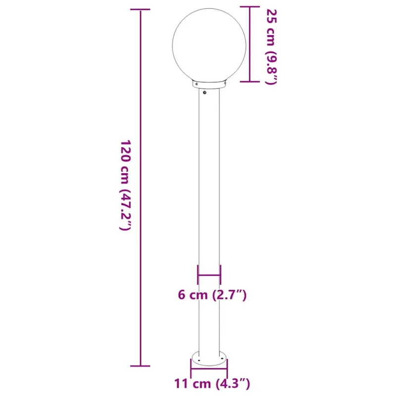 Apšvietimo stulpelis, 120 cm, nerūdijantis plienas, IP44