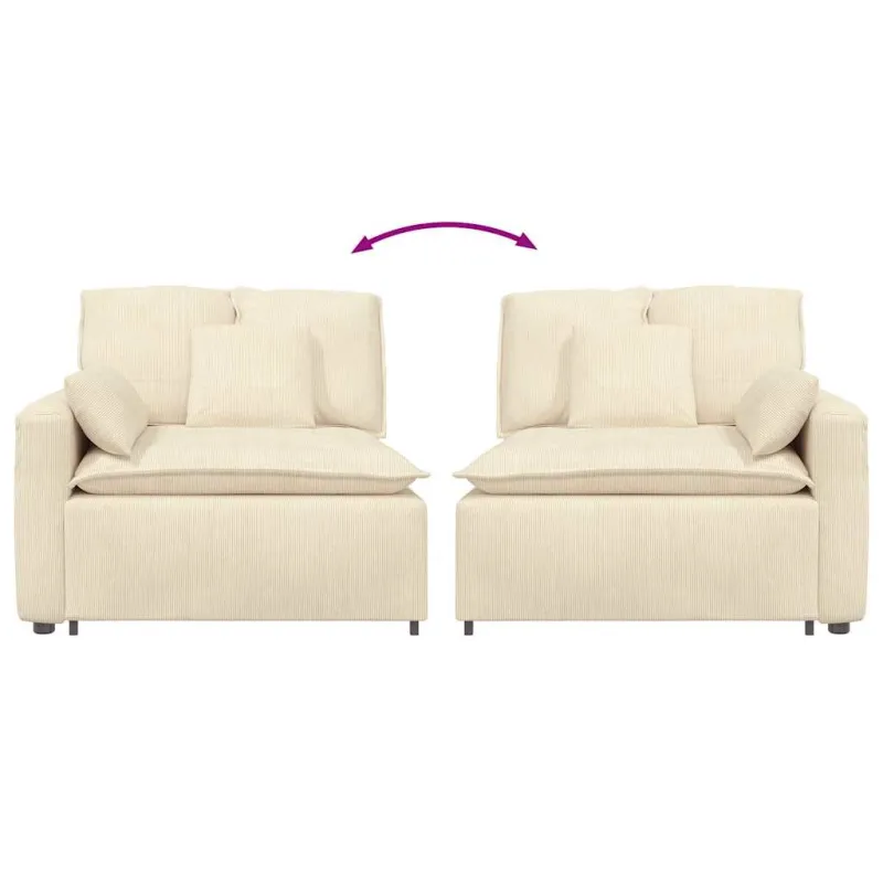 Modulinė sofa su porankiu ir pagalvėlėmis, kreminės spalvos, 100 cm