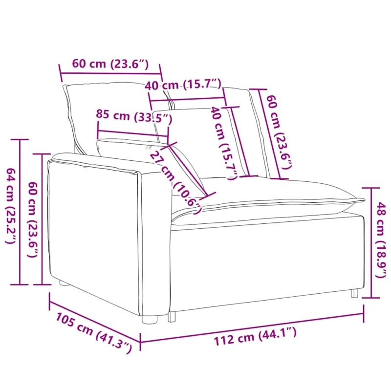 Modulinė sofa su porankiu ir pagalvėlėmis, kreminės spalvos, 100 cm