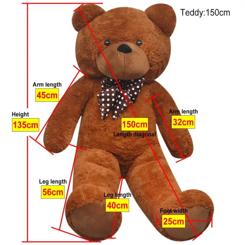 XXL Minkštas pliušinis žaislas meškiukas, rudas, 135cm