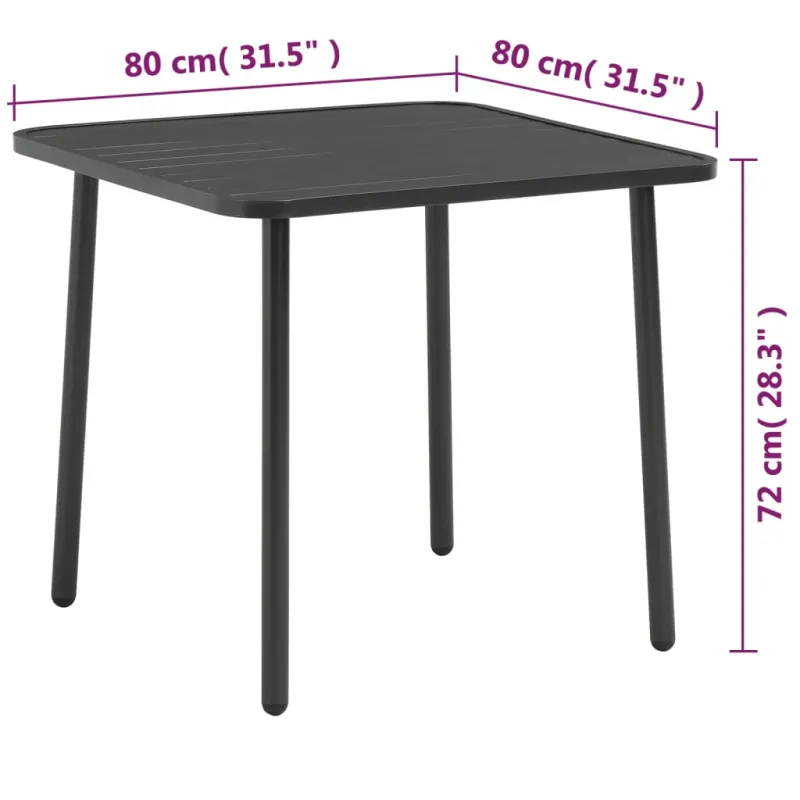 Sodo stalas, tamsiai pilkas, 80x80x72cm, plienas